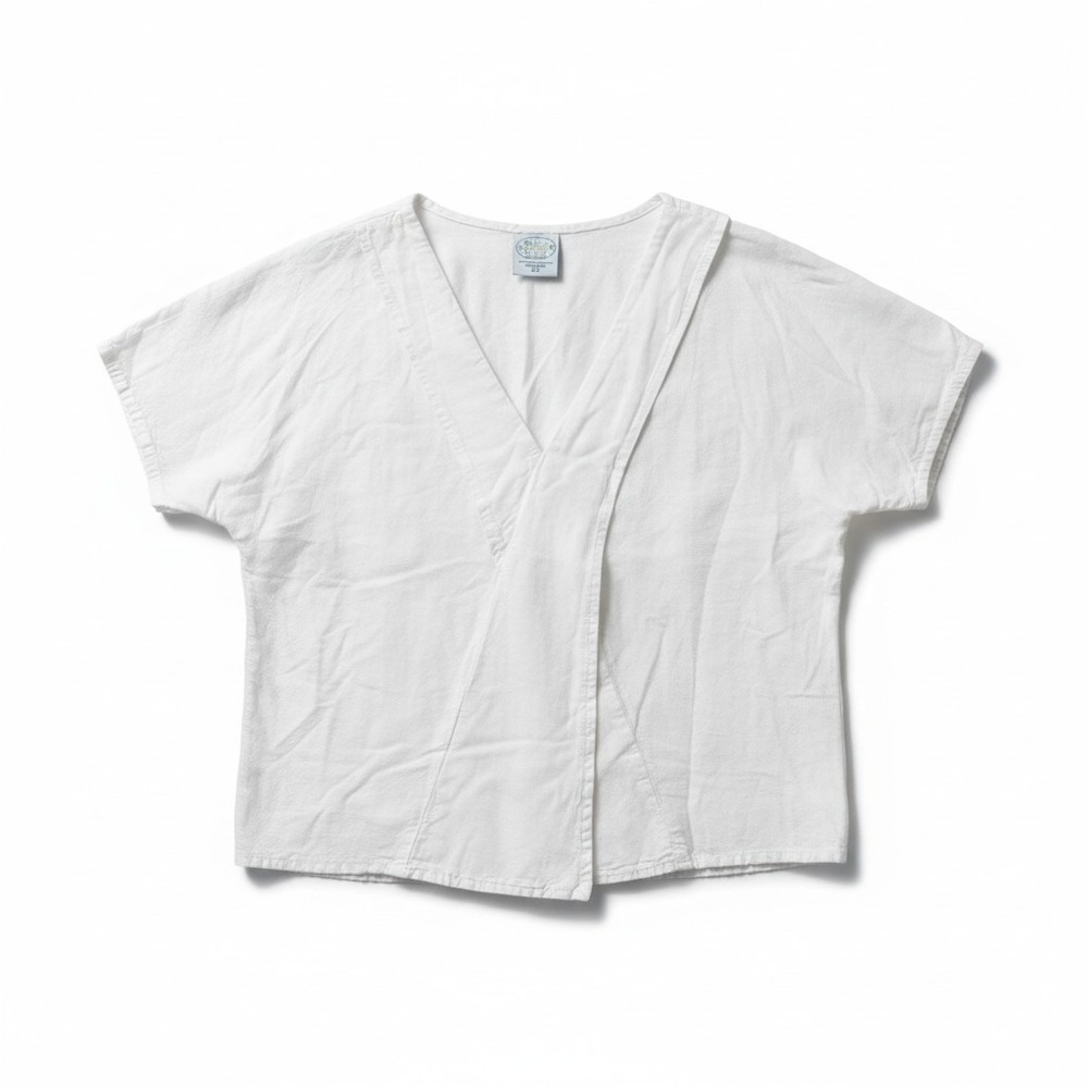 Drawstrings of Malibu White Cotton V-Neck Wrap Top XL Made in USA Travel Wear